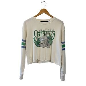 Junkfood Clothing Seattle Sea Hawks Kick Off Crop Crew Fleece Sweatshirt